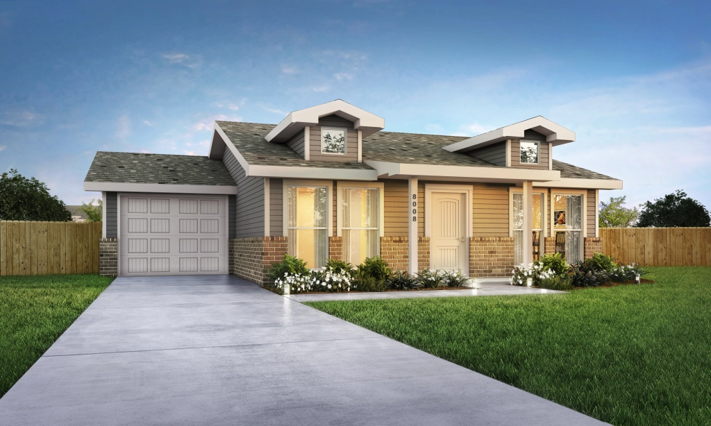 Rendering of the Brianna, an 1,100 sq ft Betenbough Homes cottage.