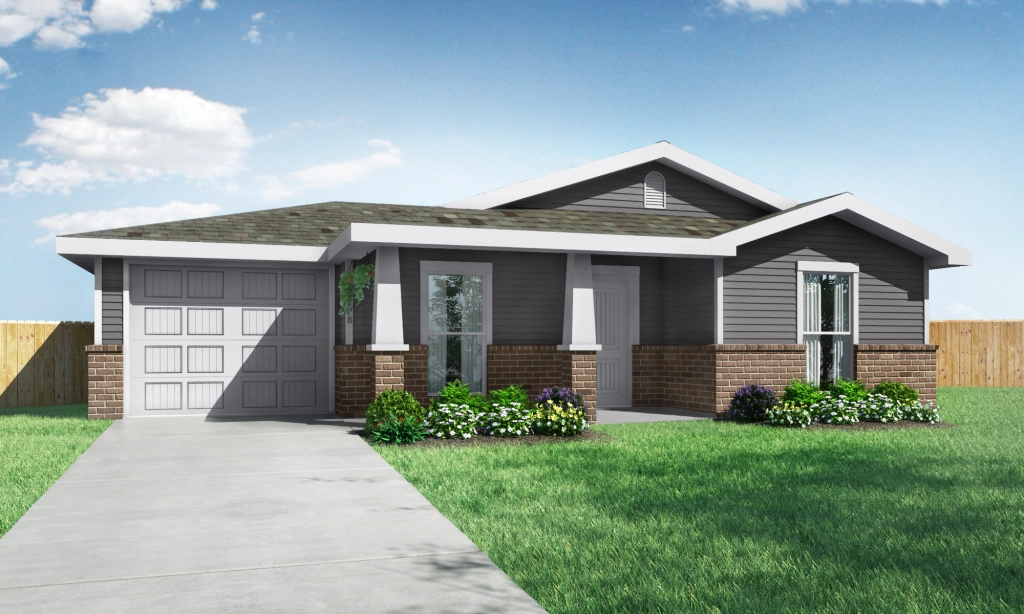 Rendering of the Maci, a 1,247 sq ft Betenbough cottage-style home.