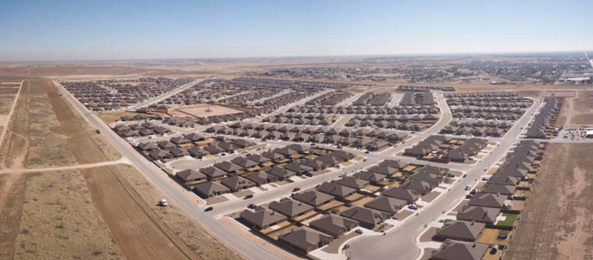 Aerial photo of Betenbough Homes' Lone Star Trails community in Midland, Texas.