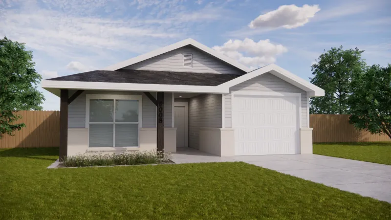 Rendering of a Betenbough Homes cottage with wooden features.