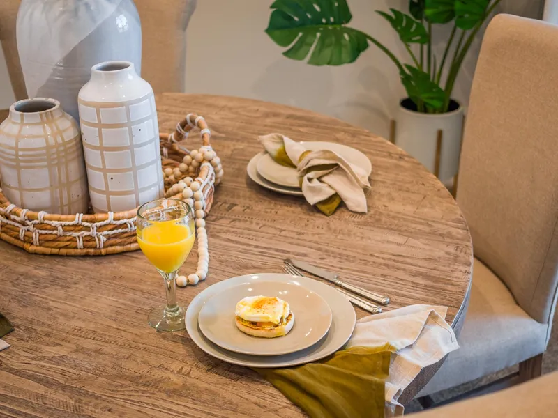 Photo of breakfast served on a dining table in a Betenbough home.