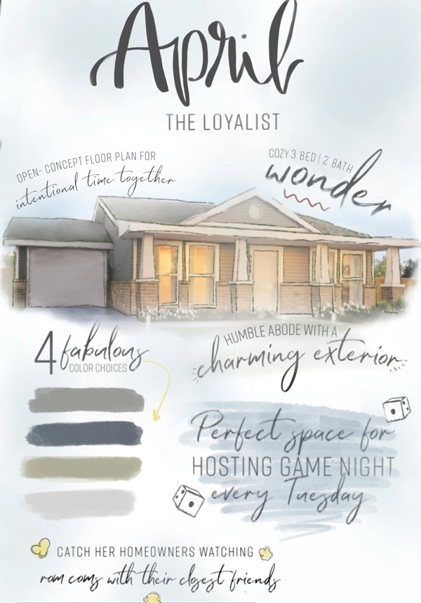 Graphic of Betenbough Homes' April floor plan as the Enneagram's