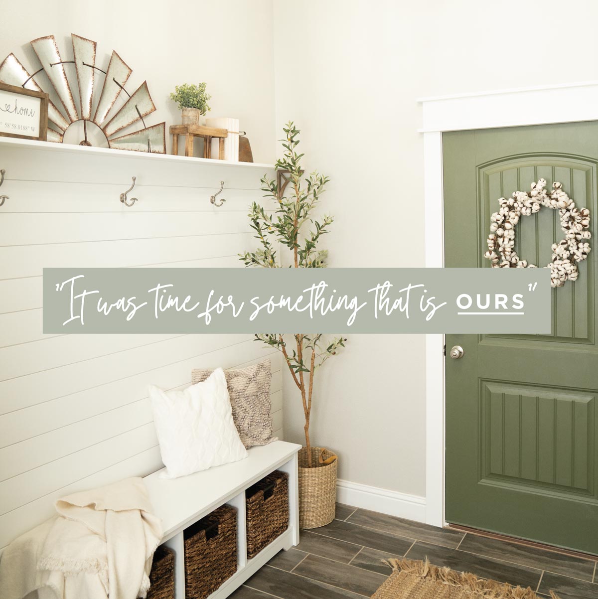 Photo of a decorated entry way of a Betenbough home. The text