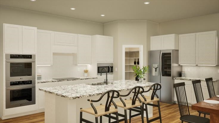 Rendering of a Betenbough Homes kitchen with the Classic Fusion interior design package.