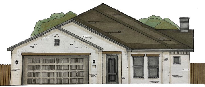 Drawing of the Betenbough Homes Southwest Contemporary elevation.